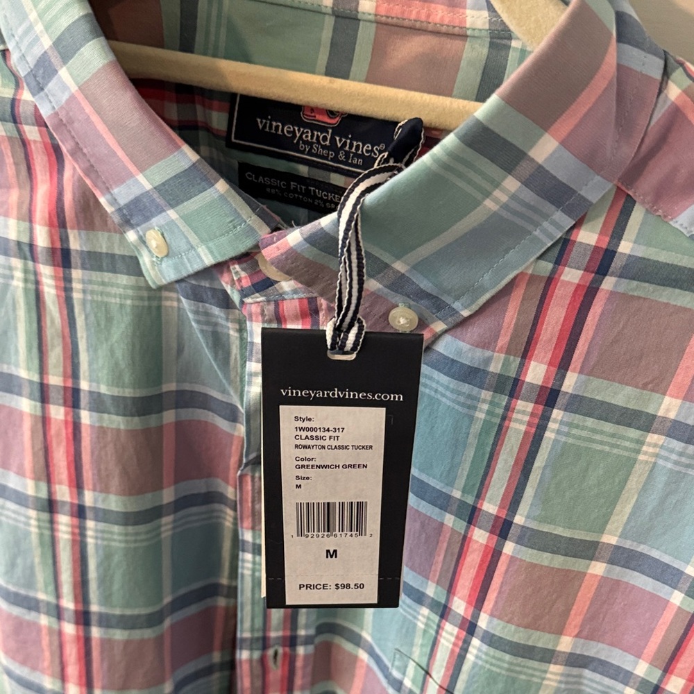 Vineyard Vines Blue and Pink Plaid Shirt